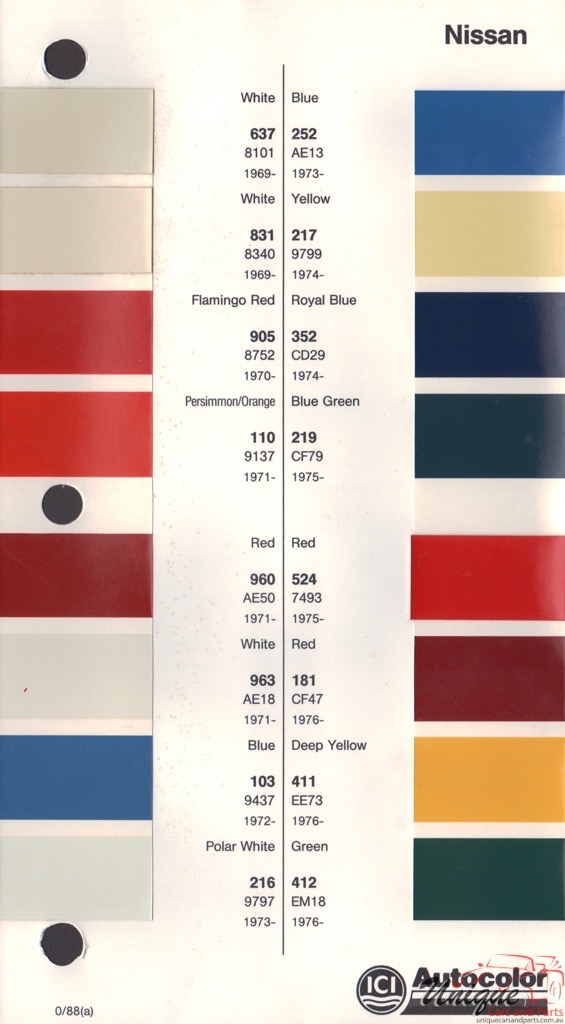 1969-1978 Nissan Paint Charts Autocolor